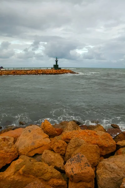 Sousse Tunisia Januari 2020 Vuurtoren Met Stormachtige Wolken Port Kantaoui — Stockfoto