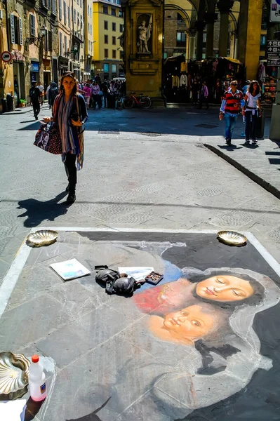 Florença Itália Janeiro 2020 Artistas Rua Pintando Retratos Religiosos Realistas — Fotografia de Stock