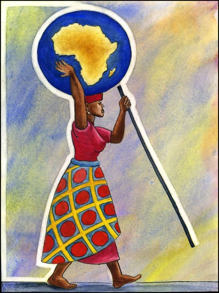 Ilustración Mujer Africana Con Tierra —  Fotos de Stock