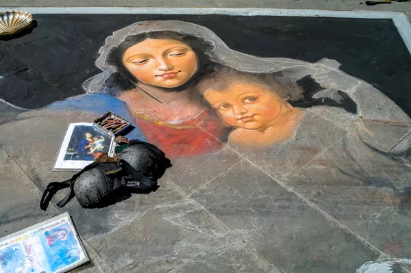 Florença Itália Janeiro 2020 Artistas Rua Pintando Retratos Religiosos Realistas — Fotografia de Stock