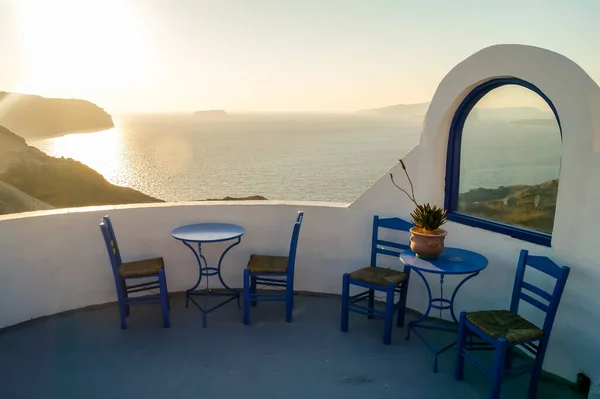 Santorini Griechenland Sommerterrasse Mit Meerblick — Stockfoto