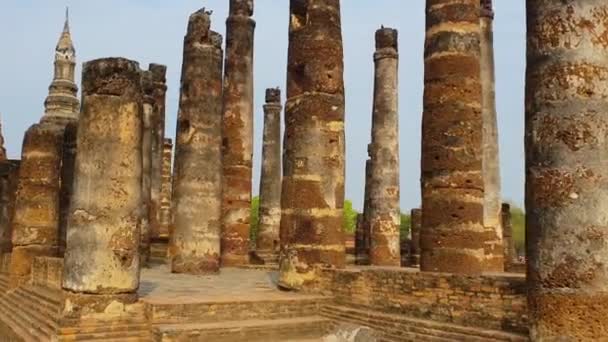 タイのスコータイ県 2019年7月1日 スコータイ ワット マハートの巨大な仏像と遺跡その歴史的な寺院 ユネスコサイト — ストック動画