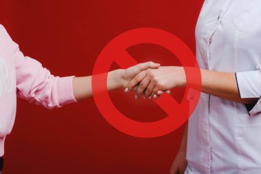 COVID-19 Sosyal Mesafeyi Koruyun - Tokalaşma Yasaklama İşareti - Hijyen ve Sosyal Mesafe Ölçümü