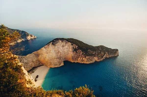 Navagio Bay Shipwreck Beach Senza Persone Vista Dall Alto Verso — Foto Stock