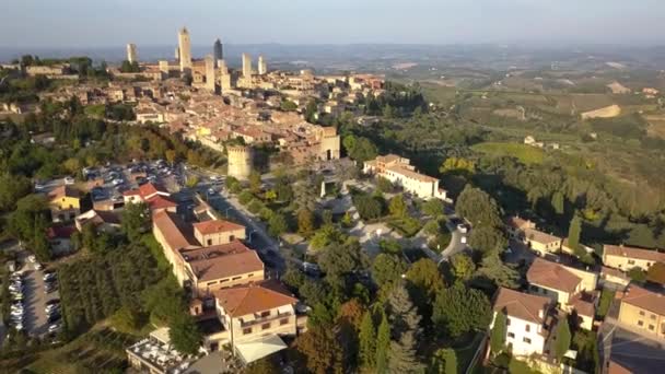 Luchtfoto Van San Gimignano Zijn Middeleeuwse Oude Stad Met Beroemde — Stockvideo