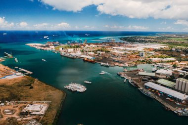 Port-Louis, Mauritius, Afrika 'nın havadan görünüşü.