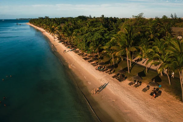 Hermosa Playa Isla Mauricio Largo Costa Disparos Desde Vista Pájaro — Foto de Stock