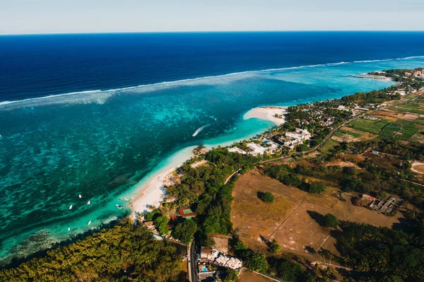 Повітряна Фотографія Східного Узбережжя Острова Маврикій Літаючи Над Бірюзовою Лагуною — стокове фото