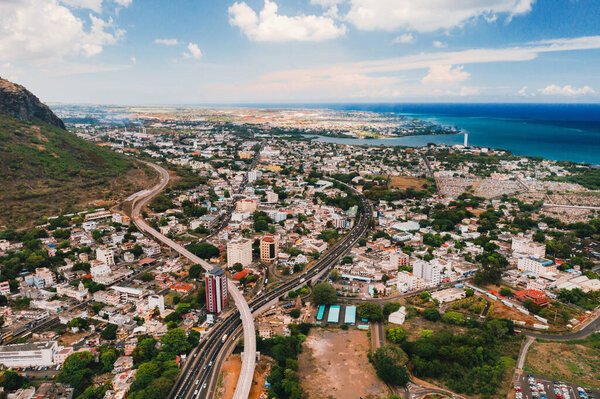 Aerial view of the city of Port-Louis, Mauritius, Africa.
