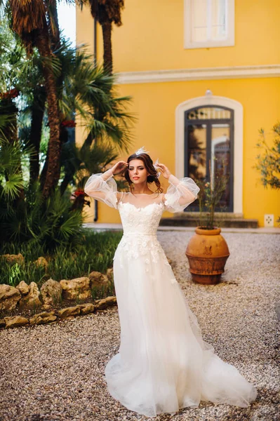 Noiva Jovem Elegante Seu Dia Casamento Italy Elegant Noiva Tuscany — Fotografia de Stock