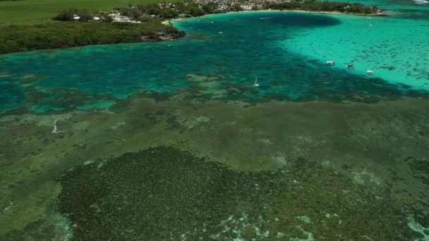 Bird Eye View Beautiful Beach Coral Reef Mauritius — Stock Video