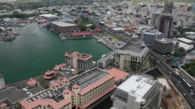 Şehir merkezi Port Louis Mauritius 'un hava görüntüsü
