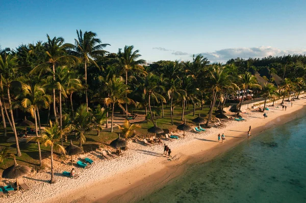 Den Vackra Stranden Mauritius Längs Kusten Skott Från Fågelperspektiv Mauritius — Stockfoto