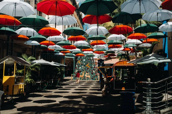 Port Louis Mauritius Covered Umbrellas Walk Promenade Leodan Capital — Stock Photo, Image
