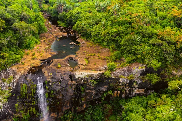 Vista Aérea Cima Cachoeira Tamarin Sete Cascatas Nas Selvas Tropicais — Fotografia de Stock