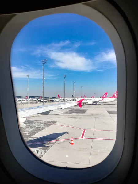 View Airport Many Planes Window Airplane — Stock Photo, Image