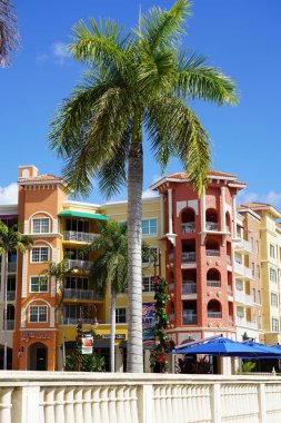 Yaz aylarında Florida 'nın Key West kasabalarını uzun renkli binalar ve ağaçlarla keşfetmek. 