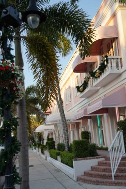 Yaz aylarında Florida 'nın Key West kasabalarını uzun renkli binalar ve ağaçlarla keşfetmek. 