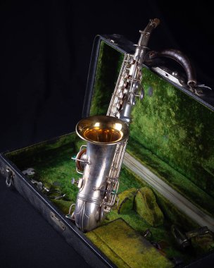 1929 model Silver Conn yenilenmiş Soprano Saksafon ve Sterling Silver-Wash Bell arka planı