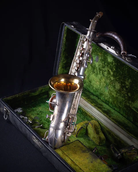 Vintage 1929 Silver Conn Gerenoveerd Sopraan Sax Met Sterling Silver — Stockfoto