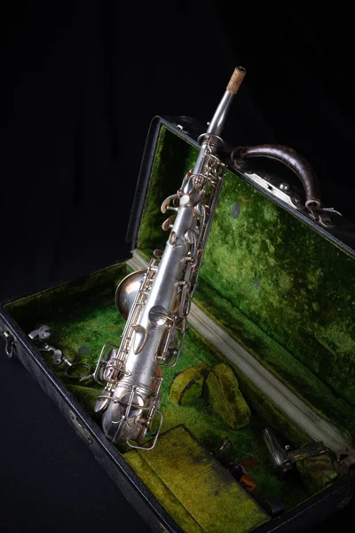 Vintage 1929 Silver Conn Gerenoveerd Sopraan Sax Met Sterling Silver — Stockfoto