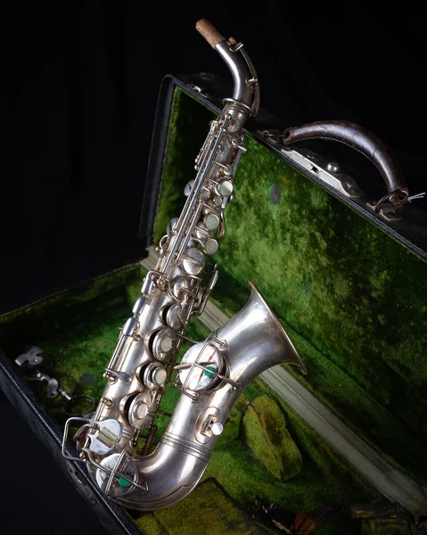 Vintage 1929 Silver Conn Gerenoveerd Sopraan Sax Met Sterling Silver — Stockfoto