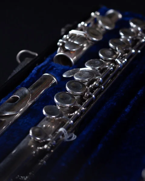 Signet Selmer Special Sterling Zilveren Fluit Met Blauw Verbrijzeld Fluweel — Stockfoto