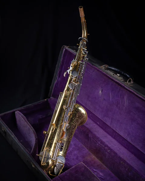 Buescher Alto Sax Goud Gelakt Deep Purple Velvet Lined Hard — Stockfoto