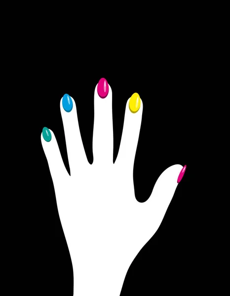 Minimalistic illustration hand with multicolored manicure