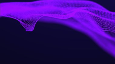 Noktaları ve çizgileri olan gelecekçi bir dalga. Büyük veri. Dinamik dalga arka planı. Teknoloji arka planı. 3d oluşturma