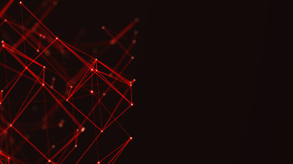 Abstract digital connection dots. Technology background. Network connection structure. Red plexus effect. 3d