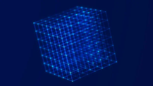 Куб Ліній Крапок Багатокутний Елемент Дроту Темному Тлі Наука Технології — стокове фото