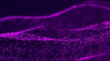 Karanlık bir arka planda güzel kıvrımlı dalga. Dijital teknoloji geçmişi. Ağ kavramı. 3B görüntüleme