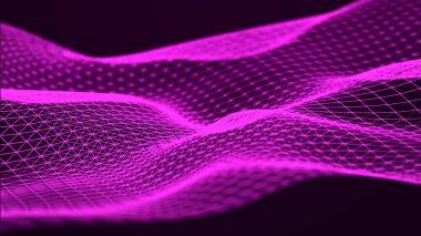 Noktaları ve çizgileri olan gelecekçi bir dalga. Büyük veri. Dinamik dalga arka planı. Teknoloji arka planı. 3d oluşturma