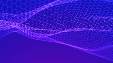 Teknoloji geçmişi. Bal peteği konsepti. Büyük veri. Birbirine bağlı noktalar ve çizgiler olan altıgen uzay. 3d oluşturma