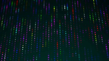 Müzik dalgası. Müzik için dengeleyici. Fütürist noktalar arka planı. Renkli müzik yüzeyi. Büyük veri kodu matrisi. 3B görüntüleme