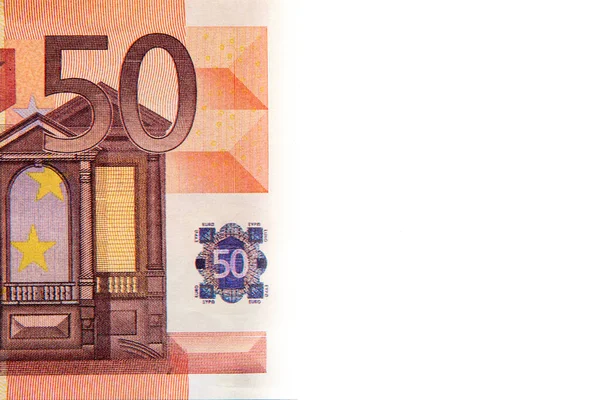 Parte Uma Nota Euros Sobre Fundo Branco — Fotografia de Stock