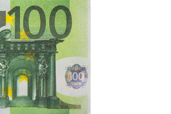 白底100欧元钞票的一部分 — 图库照片