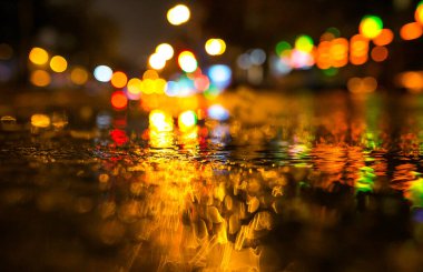 Geceleri yağmur damlalarından parlıyor. Gece yağmurlu hava