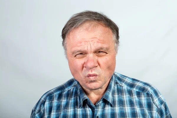 Emotions Middle Aged Man Thinks How Counter Viral Pandemic Satire — Stock Photo, Image