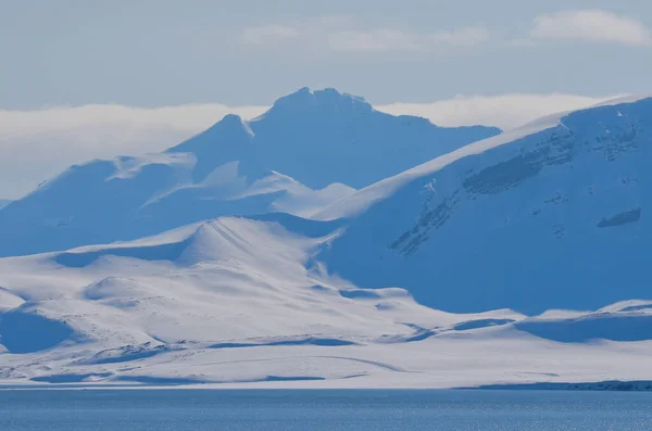 Fiordi Montagne Con Neve Eterna Sull Isola Svalbard — Foto Stock
