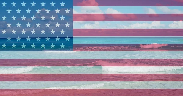 Флаг Сша Фоне Моря Предпосылки Поздравительных Открыток Государственным Праздникам Сша — стоковое фото