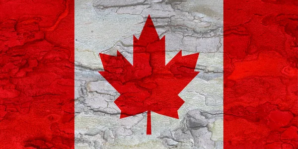 Canada flag on bark texture background. Background for greeting cards for public holidays in Canada. Day of Remembrance and Reconciliation. Labor Day. Victoria Day World Refugee Day.