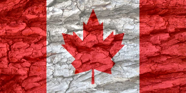 Canada flag on bark texture background. Background for greeting cards for public holidays in Canada. Day of Remembrance and Reconciliation. Labor Day. Victoria Day World Refugee Day.