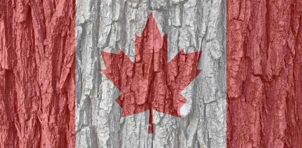 Canada flag on bark texture background. Background for greeting cards for public holidays in Canada. Day of Remembrance and Reconciliation. Labor Day. Victoria Day World Refugee Day.
