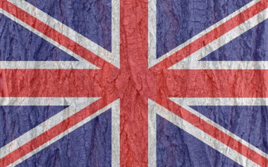 Ağaç kabuğu dokusunda İngiliz bayrağı. İngiltere 'de resmi tatillerde tebrik kartları için arka plan. Anma ve Uzlaşma Günü 'nde. Mayıs tatili. Bahar tatili. Kraliçe 'nin doğum günü.