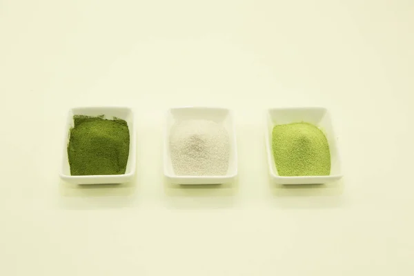 Trois Types Thé Japonais Thé Matcha Thé Aux Pommes Latte — Photo