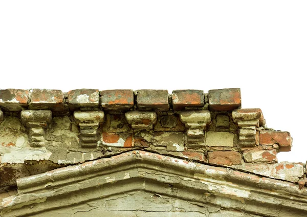 Fragment Fronton Vieux Bâtiment Brique Rouge Ciment Textures Décors Ordinateur — Photo