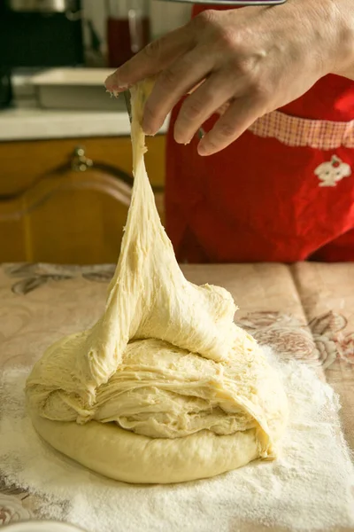 Мамині Пироги Мами Руки Викладають Тісто Хлібопічки Кулінарія Під Час — стокове фото