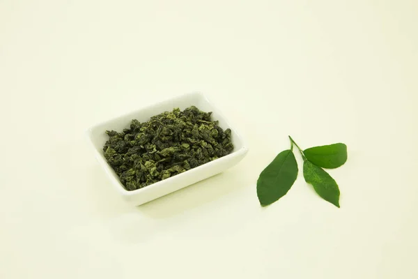 Chinese Green Tea Tea Normalize Pressure Lemon Leaf Isolated White — Stock Photo, Image